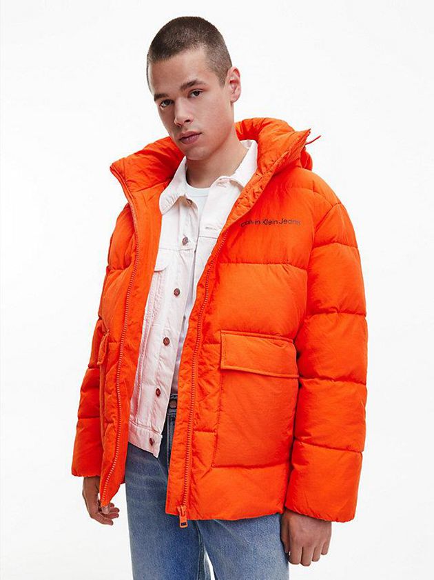 Calvin Klein USA Unisex Recycled Nylon Puffer Mens Jacket Orange 8413769-NE